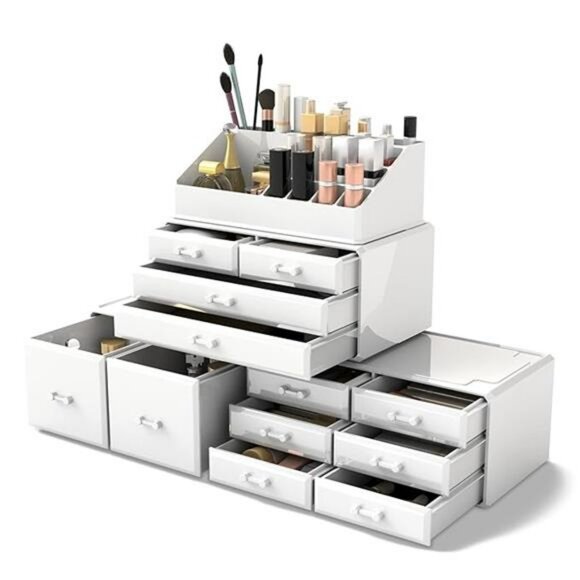 Makeup Organizer with Drawers Cosmetic Storage Box Vanity Case White Plastic - Picture 7 of 7